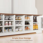 Itaar Hall Tree with Bench and Shoe Storage, 5-in-1 Entryway Bench with Coat Rack, 16 Shoe Cubbies & 12 Coat Hooks, Barn Door & Adjustable Shelf (White) - Image 5
