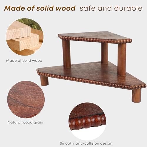 2-Tier Rustic Corner Shelf for Kitchen Counter,Wood Beaded Farmhouse Countertop Organizer with Removable Feet, Stackable Bathroom Vanity & Coffee Bar Decorative Riser Stand(Rustic Walnut) - Image 5