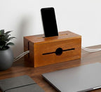 Wooden Cable Management Box for Power Strips, Desk Cord Organizer for Home Office & TV Stand, Hidden Cable Storage with Phone Stand - Image 4