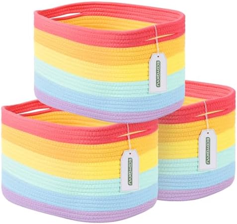ECDYQXVU 15x10x9 Inch Woven Cotton Rope Storage Basket, 3 Pack by ECDYQXVU