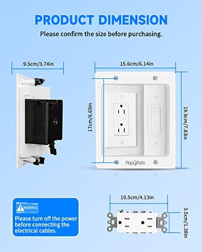 Recessed Outlet Box for Wall Mount TV, Behind TV Outlet Box with Dual Power Receptacle, in Wall Cable Management Kit, TV Cord Hider for Home Office, White - Image 5