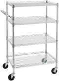 Finnhomy 4 Tier Heavy Duty Commercial Grade Rolling Cart with Handle Bar, Metal Wire Utility Cart with Wheels, Service Trolley on Wheels, Shelf Size 18" D x 30" W, NSF Listed, Chrome by Finnhomy