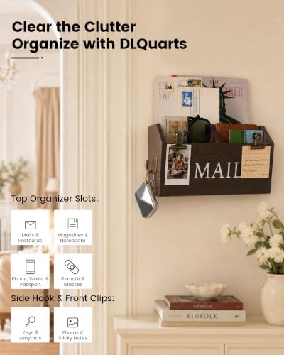 DLQuarts Solid Wood Mail Organizer Countertop or Wall Mounted, Dark Walnut - Image 4
