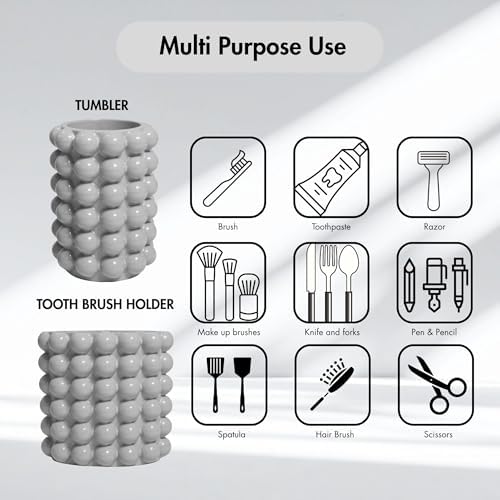 Better Trends 2-Piece Bathroom Accessory Set – Toothbrush Holder & Bubble Textured Tumbler Cup, Unbreakable Plastic Vanity Organizer for Modern Bathroom Countertop Décor Gray Nova Collection - Image 6