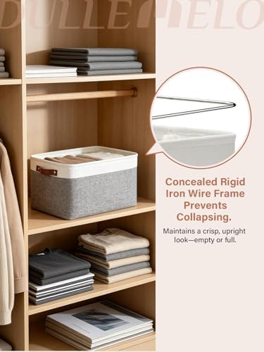 DULLEMELO Storage Baskets for Organizing, Rectangular Fabric Storage Bins Collapsible, Perfect for Shelves, Closets, Empty Gift Baskets (3-Pack Medium-15 inch X 11 inch X 9.5 inch , White&Grey) - Image 4
