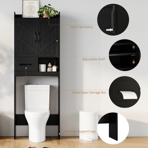 Garvee Over the Toilet Storage Cabinet with Adjustable Shelf, Black - Image 4
