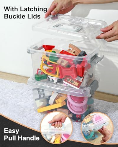 EOENVIVS Plastic Storage Bins 7 Quart-Storage Organizer Bins with Grey Buckle Lids, Stackable Storage Bins with Lids for Home Office Kids Room Closet School Art Supplies Organization,6 Packs, Clear - Image 5