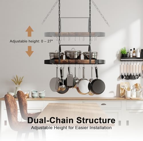 Hanging Pot Rack, 32-Inch Ceiling Pot Rack, 16 S Hooks, 100 lb Capacity - Image 5