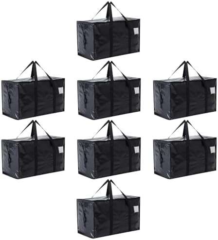 Moving Bags Heavy Duty Extra Large, Moving Boxes, Moving Supplies Essentials, Blue Storage Bins with Lids, Plastic Packing Totes, Storage Bags for Clothes with Handles & Zippers(Black, 8 Pack) by Unknown