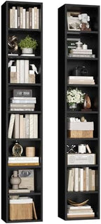 FOTOSOK 2 Pcs 71'' Tall Narrow Bookshelf, 8-Tier Media Tower Rack Set of 2 by FOTOSOK