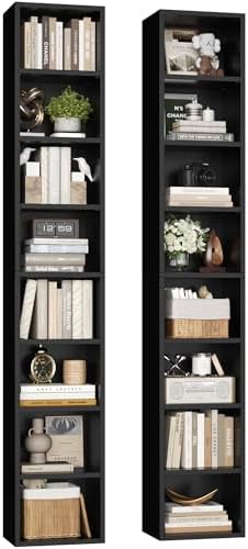 FOTOSOK 2 Pcs 71'' Tall Narrow Bookshelf, 8-Tier Media Tower Rack Set of 2 by FOTOSOK