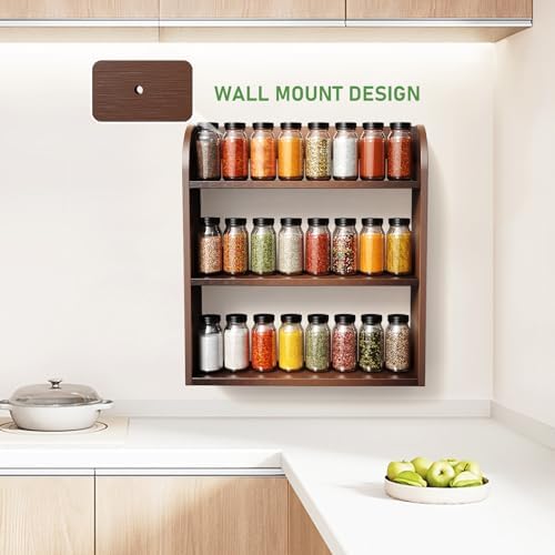 ROMGUAR CRAFT 3 Tier Bamboo Spice Rack, Countertop or Wall Mounting, Brown - Image 2