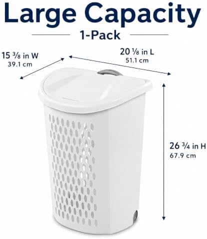 135L White Wheeled Plastic Laundry Hamper - Rolling Laundry Basket with Lid - Image 3