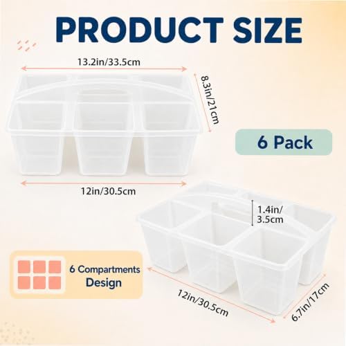 6 Pack Classroom Caddy with Handle, 6 Compartment (Clear) - Image 2