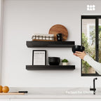 Solid Wood Floating Shelves for Wall 20 Inch Black, Wooden Bathroom Shelf - Image 2