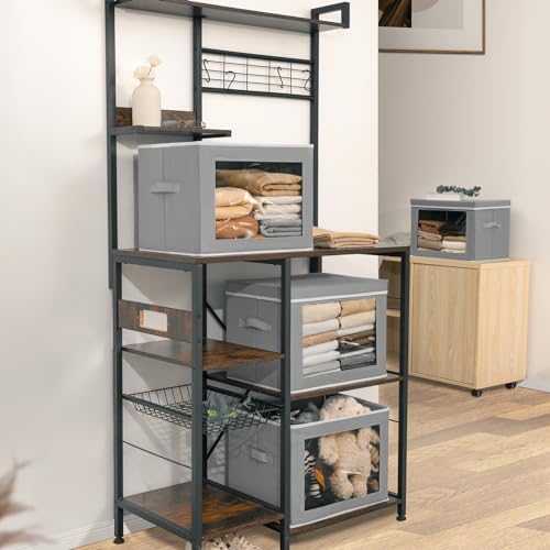 Homsorout Storage Bins with Lids, 4 Pack Large Storage Cubes with Window, Closet Bins with Lids & Handles, Fabric Box for Organizing Clothes, Towels, Books, Grey - Image 5