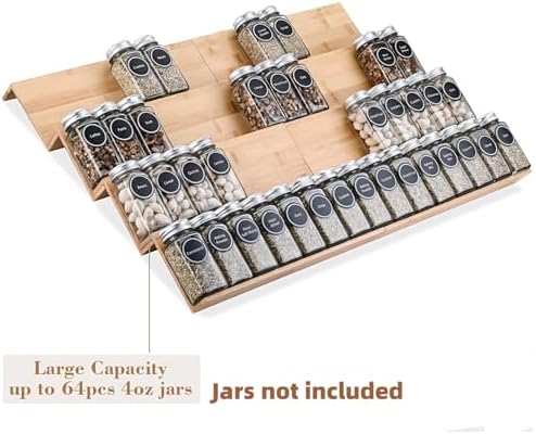 Mulush Bamboo Spice Rack Tray - Spice Drawer Organizer for Kitchen Cabinets Storage and Organization (Jars Not Included, 8 Individual Pieces, Not Adjustable) - Image 4