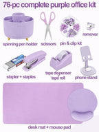 76Pcs Purple Desk Accessories Set, Office School Supplies for Women Girls - Image 7