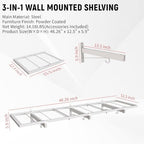 2 Pack Garage Wall Shelving, 46" x 12.5" Heavy Duty Storage Racks, Garage Shelves Wall Mounted with 8 Hooks, 320 LBS Capacity Floating Metal Shelf Organizer for Laundry Room, Basement, Workshop - Image 2