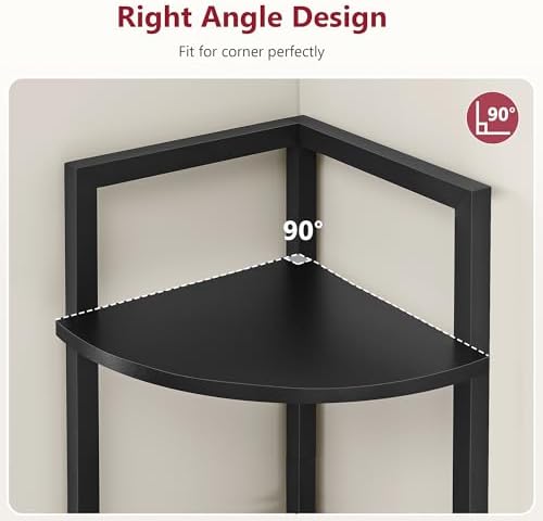 Tajsoon Small Corner Shelf Stand 3 Tier 39.5" with Metal Frame, Black - Image 4