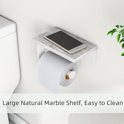 Gypie Toilet Paper Holder with Marble Shelf, Wall Mounted White - Image 5