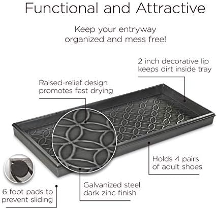 Good Directions Medium Boot Tray, Double Circles Multi-Purpose All Weather Decorative Tray, Shoes, Plants, Pet Bowls, 30x13x2 Inch, Dark Zinc Gray Steel - Image 2