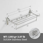 BESy Towel Racks with Foldable Towel Bar Hooks Wall Mounted Brushed Nickel - Image 6