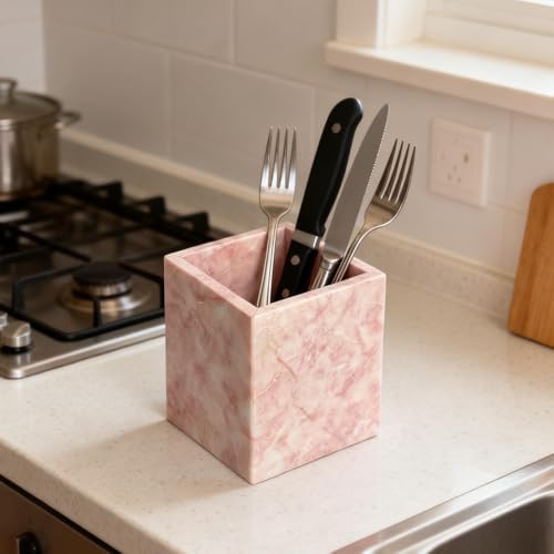Natural Marble Stone Square Storage Container Empty Vessel Holder Cup for Candle/Pens/Sundries items (Cream Rose) - Image 5