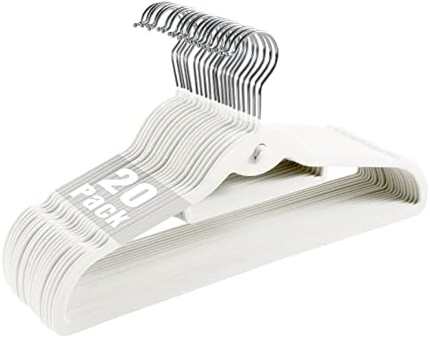 20 Pack Velvet Slim Non-Slip White Hangers - Space Saving Clothes Hangers with 360° Swivel Hook for Heavy Duty Adult Clothes by JohneyRulu
