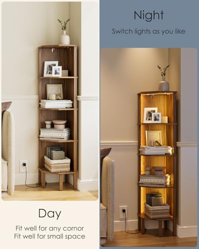 Corner Shelf Stand, 5 Tier Corner Bookshelf,Corner Furniture for Bedroom Display Corner Shelf for Small Space,Wood Shelves with Storage Rack for Living Room,Office,Walnut - Image 3