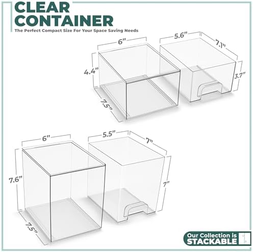 Sorbus Clear Stackable Storage Drawers (2 Pack, 7.6'' and 4.4'' Tall) - Image 3