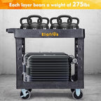 ELAFROS 2-Tier Heavy Duty Rolling Cart, 34 x 17 in, 2 Fixed 2 Swivel, Black - Image 6
