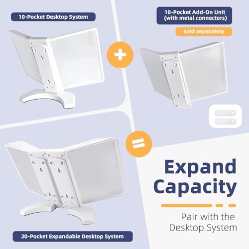 10-Pocket Expandable Desk Reference Organizer with Heavy-Duty Stable Base, Desktop Display System for Desk or Wall Mount, 10 Double-Sided Panels & 10 Index Tabs for A4/Letter Size, White - Image 5