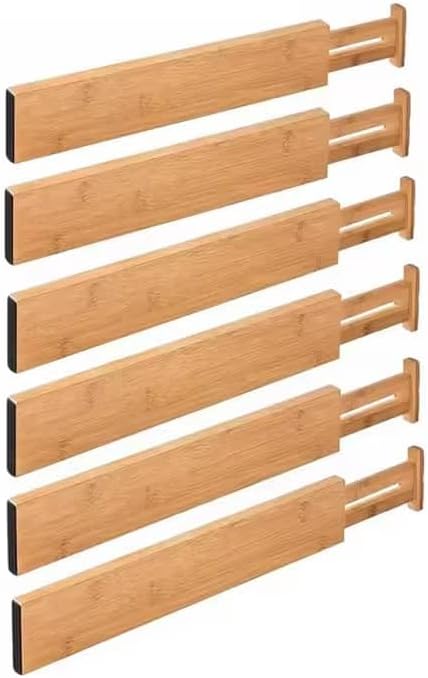 Bamboo Drawer Dividers – Adjustable Expandable Drawer Organizer, 6-Pack Bamboo Separators for Kitchen, Dresser, Clothes, Utensils & Home Organization by Unknown