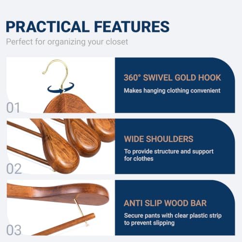 Amber Home 6 Pack Vintage Wide Shoulder Wooden Suit Hangers - Image 3