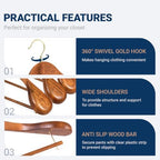 Amber Home 6 Pack Vintage Wide Shoulder Wooden Suit Hangers - Image 3