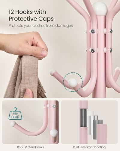 SONGMICS Coat Rack Freestanding, Steel Stand with 12 Hooks and 4 Legs - Image 5