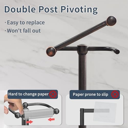 RARXTR Toilet Paper Holder Stand, Post Pivoting Design Free Standing Toilet Paper Holder with Storage for 4 Rolls, 304 Stainless Steel Tissue Holder with Reserve, Heavy-Duty Base (Oil Rubbed Bronze) - Image 3