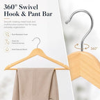 MIZGI 30-Pack Natural Wood Hangers, 0.47” Slim, 360° Swivel, Pant Bar - Image 2