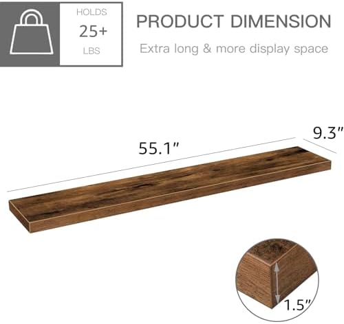 QEEIG Extra Long Floating Shelves for Wall (Brown, Set of 2, 55.1") - Image 3