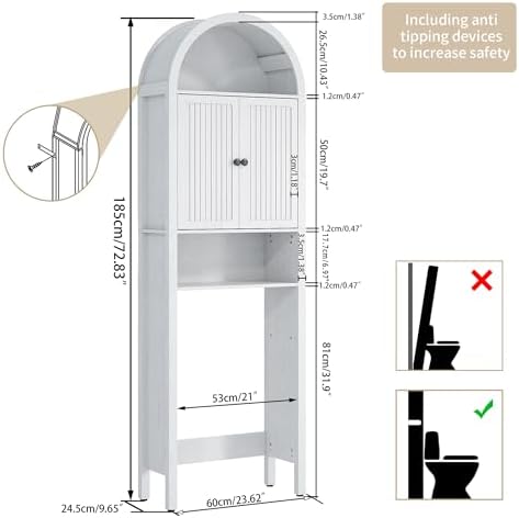 Arched Over The Toilet Storage Cabinet with Fluted Doors, Bathroom Shelf - Image 2