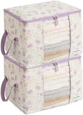 Chaos Cleared Canvas Storage Bags Designer Organizer 2 Pack – Seasonal Storage for Sweaters, Blankets, Linens & Garments – Foldable Design with Zip & Window (Purple Floral Print) by ChaosCleared