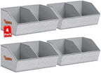Homsorout Closet Organizers and Storage Bins - 4 Pack Collapsible Divided Trapezoidal Cube Storage Bins Baskets with Orange Handle for Organizing Clothes Blankets, Toys, Books, Towels(Ant Gray) by Homsorout