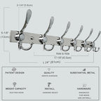 Dseap Coat Rack Wall Mount 24 Inch, Heavy Duty 12-Gauge Base vs Flimsy 1mm, Double-Thick Solid Anti-Snap Hooks, Stainless Steel 6-Hook Hanger for Clothes Hat Closet Entryway, Chromed, Pack of 2 - Image 3