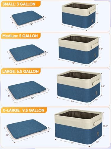 BALEINE 3 Pack Fabric Closet Storage Bins for Shelves, Linen Closet Organizers and Storage, Decorative Baskets for Organizing, Shelf, Clothes, Home, Office (Navy Blue, 14''x10''x8.5'') - Image 2