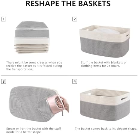 4 Pack Storage Baskets for Organizing, Woven Baskets for Shelves - Perfect for Toys, Books, Towels, and Clothes, Durable Gift Basket Bins Toy Storage, 15.7''Lx11.8''Wx7.8''H, Grey and White - Image 6
