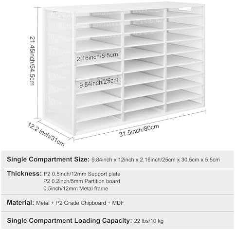 Mail Sorter Adjustable Countertop Mail Holder, Heavy Duty Literature Organizer, Student Mailbox for Classroom, Desktop Bill Paper Organizer for Office Home School, 27 Compartments, White - Image 6