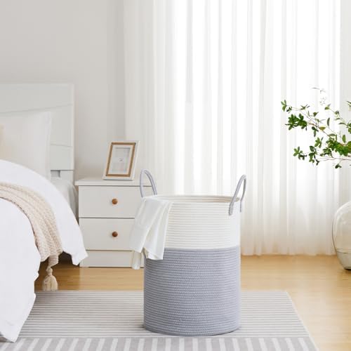 VIPOSCO 58L Tall Woven Laundry Basket Hamper, Grey White - Image 4