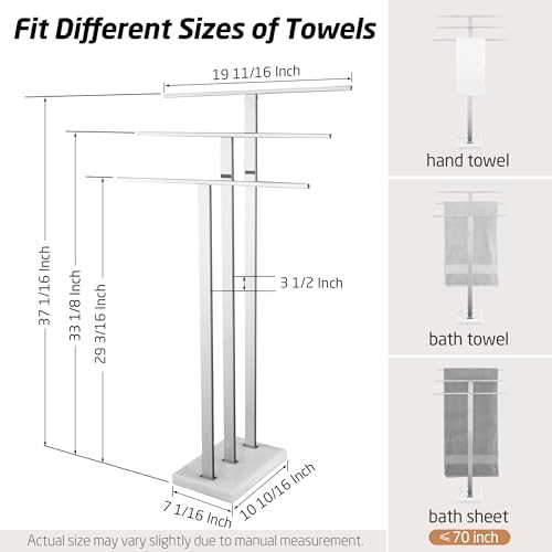 KES Heavy Marble Base Standing Towel Rack, 3-Tier Stainless Steel, Polished - Image 5