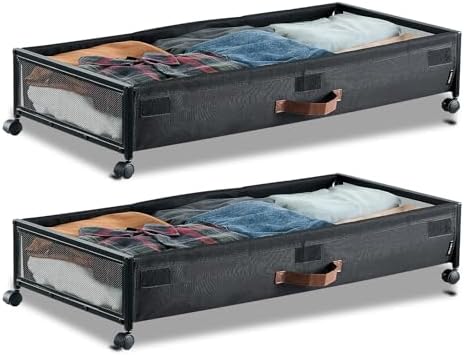 VEVOR Under Bed Storage with Wheels, 36.0 x 18.1 x 7.3 inch, Underbed Containers with Clear Lid, Underbed Shoe Organizer, Rolling Under the Bed Storage Bins for Clothes Shoes Blankets Bedroom, 2 Pack by VEVOR